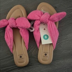 Shade & Shore Bright Pink Bow Slide Sandals